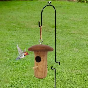 Wooden Bee Mushroom Shape Hummingbird Feeder Pendant